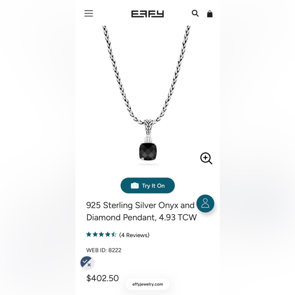 EFFY 925 Sterling Silver Onyx and Diamond Pendant
